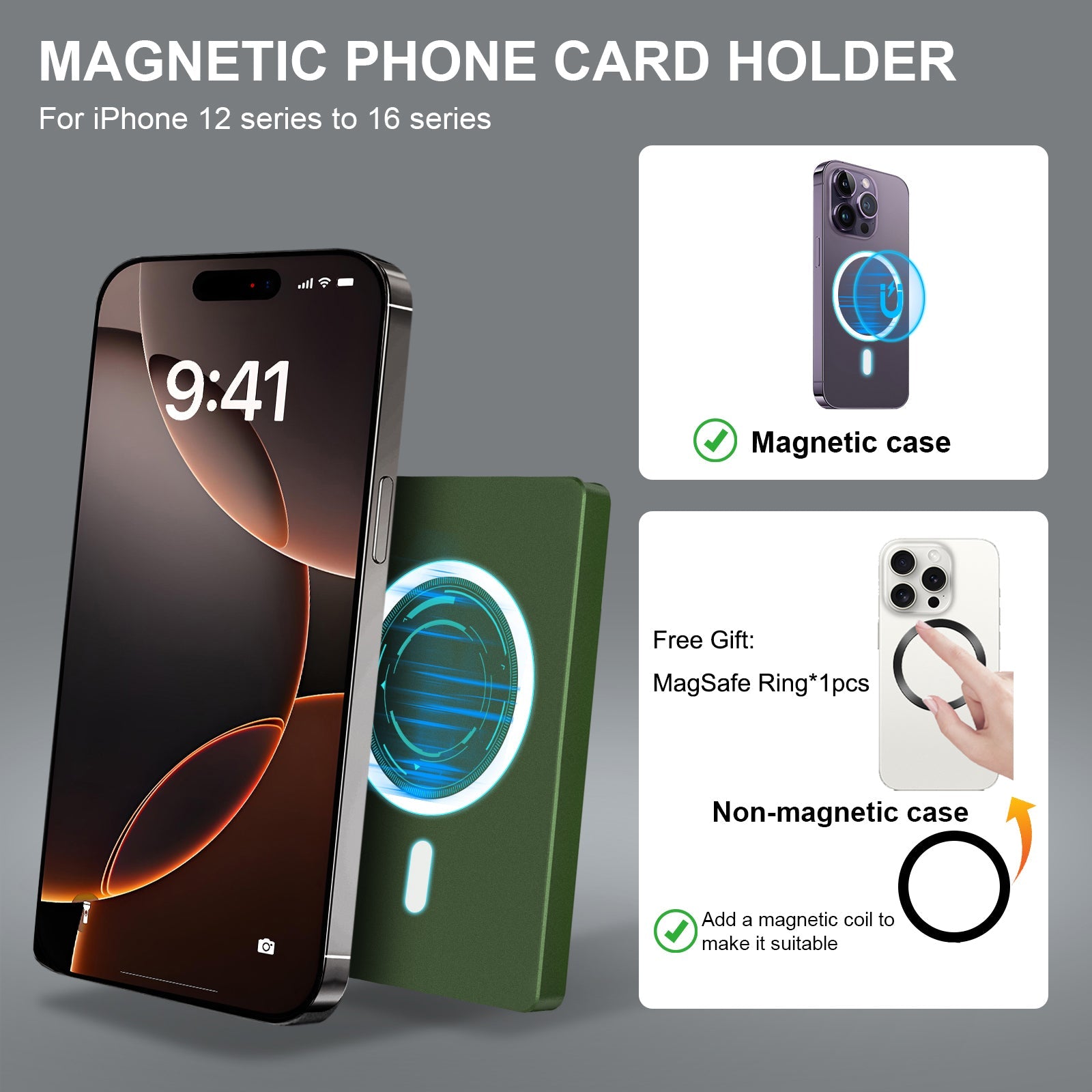 RFID Blocking Wallet Minimalist Slim Card Holder for Magsafe with Adjustable Stand, Metal Pop Up Magnetic Wallet  for Men TOYFID